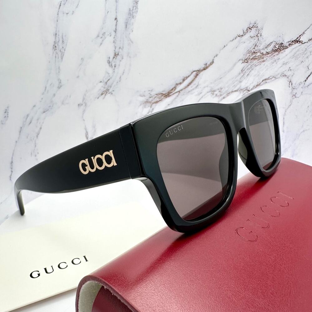 CLASSY New GUCCI Sunglasses Black 54mm Square Gold Letter Logo Italy - Picture 10 of 16